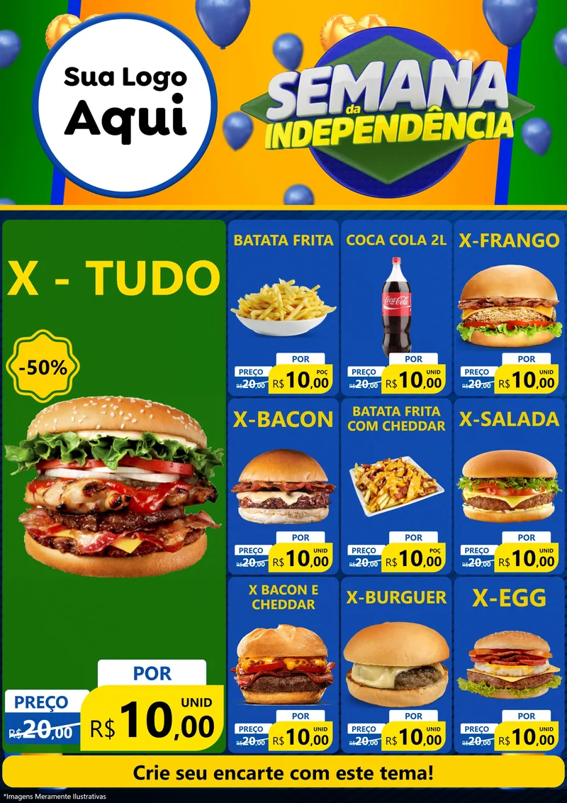 Modelo de Encarte para Encarte A4 Vertical com o tema Semana da Independência para Hamburgueria