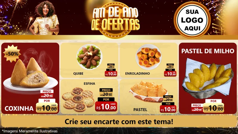 Modelo de TV para TV Horizontal com o tema Fim de Ano de Ofertas para Salgadaria