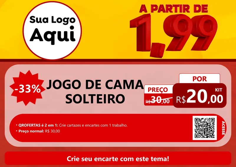 Modelo de Cartaz para Cartaz A4 Horizontal com o tema A Partir de Um e Noventa e Nove - 1,99 para Cama, Mesa e Banho
