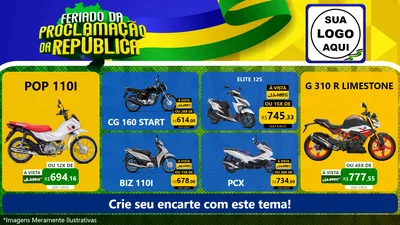 Modelo de TV para TV Horizontal com o tema Feriado da Proclamação da República para Concessionaria de Motos