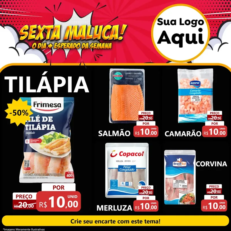 Modelo de Rede Social para Feed Facebook com o tema Sexta Maluca! para Peixaria