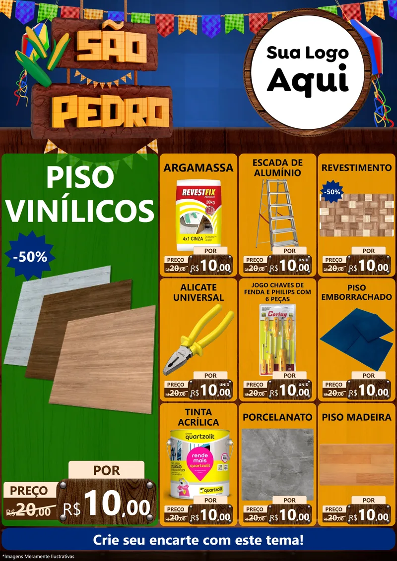 Modelo de Encarte para Encarte A4 Vertical com o tema São Pedro para Material para Construção