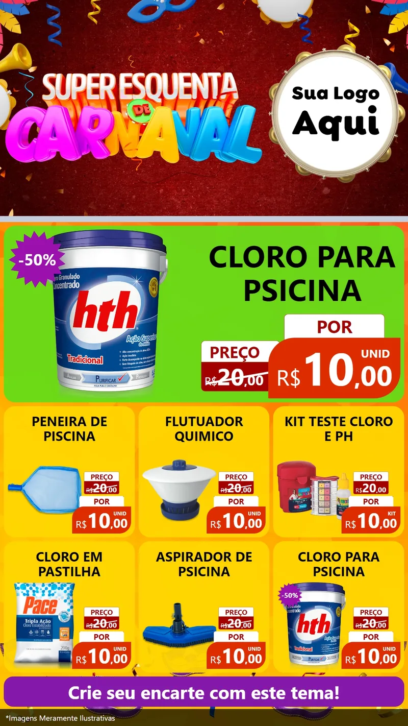 Modelo de Rede Social para Stories com o tema Super Esquenta de Carnaval para Produtos para Piscina