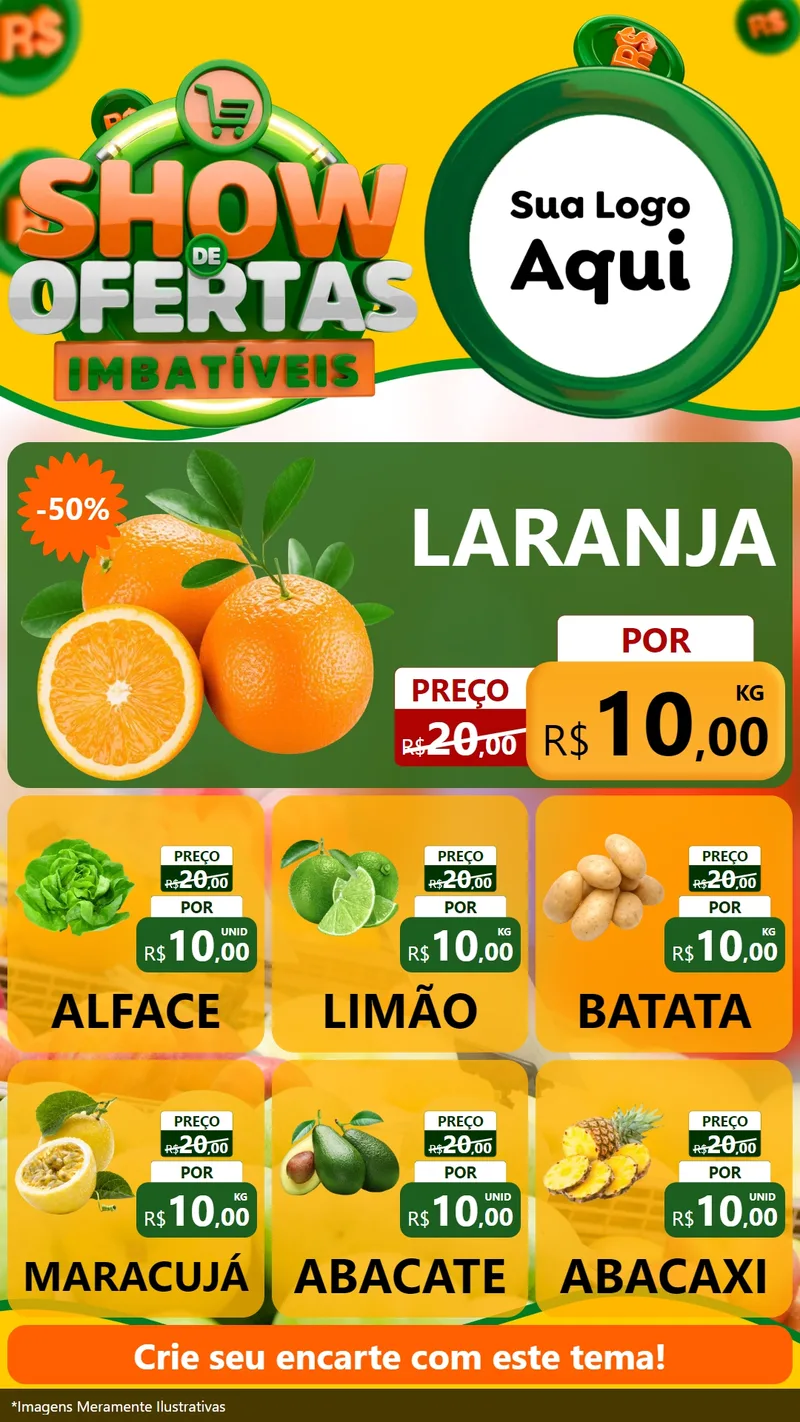 Modelo de Rede Social para Stories com o tema Show de Ofertas Imbatíveis para Hortifrúti