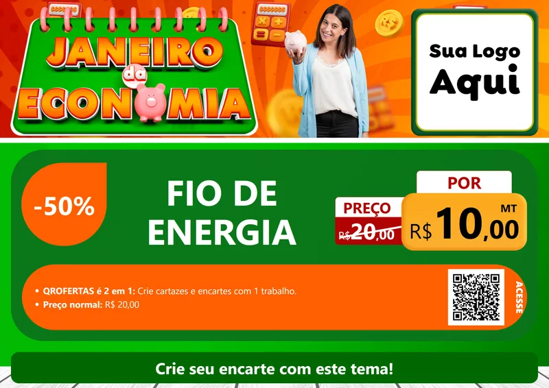Modelo de Cartaz para Cartaz A4 Horizontal com o tema Janeiro da Economia para Materiais Elétricos