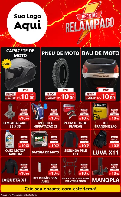 Modelo de Encarte para Encarte Grande com o tema Ofertas Relâmpago para Moto peças