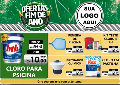 Modelo de Encarte para Encarte A4 Horizontal com o tema Ofertas Fim de Ano para Produtos para Piscina