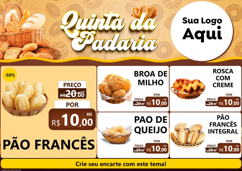 Modelo de Encarte para Encarte A4 Horizontal com o tema Quinta da Padaria para Padaria