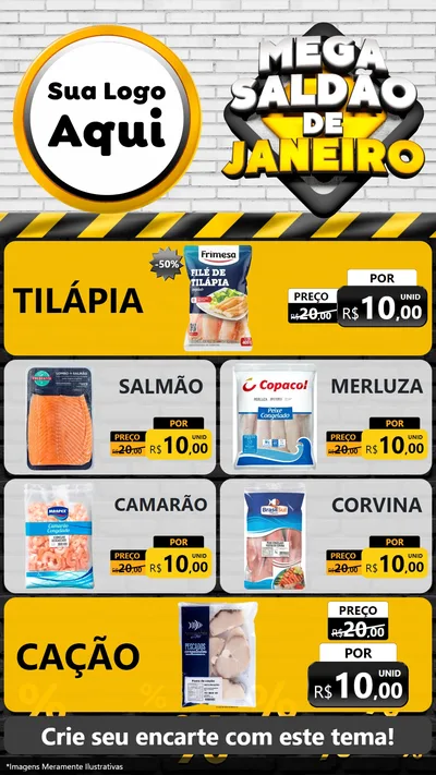 Modelo de TV para TV Vertical com o tema Mega Saldão de Janeiro para Peixaria