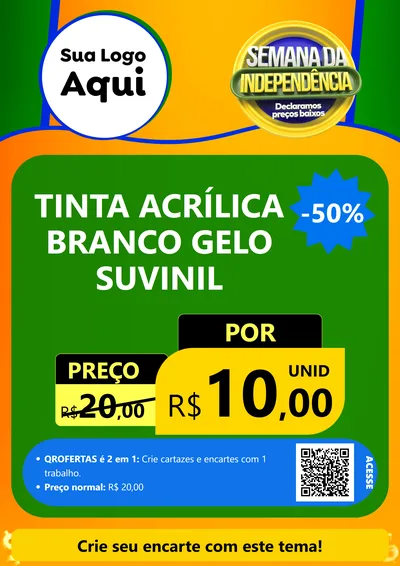 Modelo de Cartaz para Cartaz A4 Vertical com o tema Semana da Independência Declaramos Preços Baixos para Tintas e Ferramentas