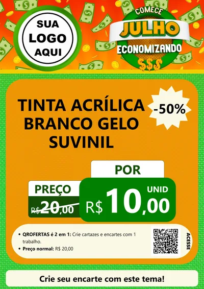 Modelo de Cartaz para Cartaz A4 Vertical com o tema Comece Julho Economizando para Tintas e Ferramentas