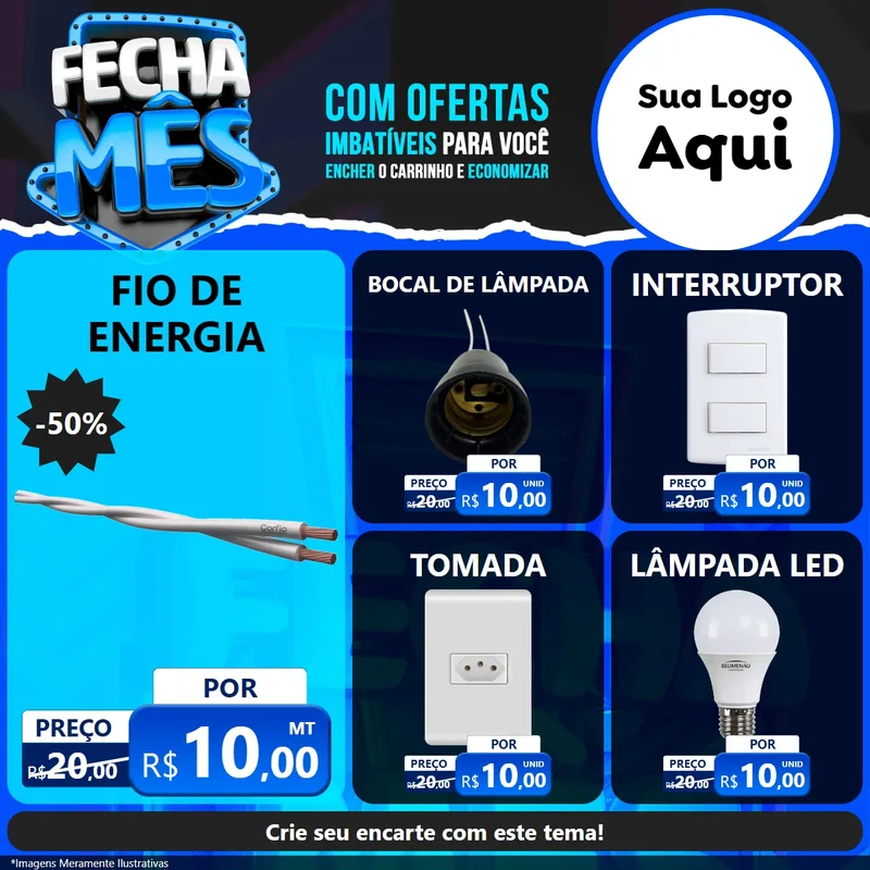 Modelo de Rede Social para Feed Facebook com o tema Fecha Mês para Materiais Elétricos