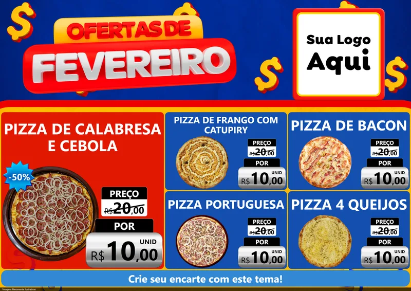 Modelo de Encarte para Encarte A4 Horizontal com o tema Ofertas de Fevereiro para Pizzaria