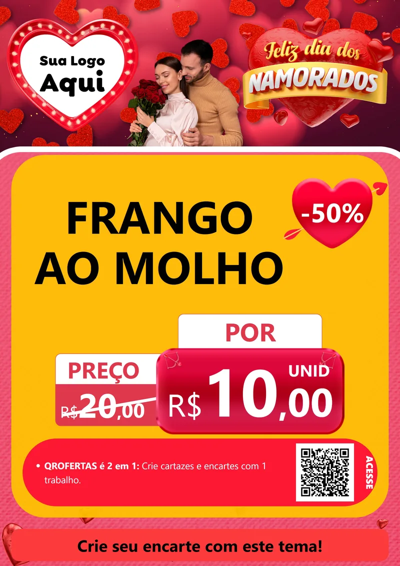 Modelo de Cartaz para Cartaz A4 Vertical com o tema Feliz Dia Dos Namorados para Restaurante