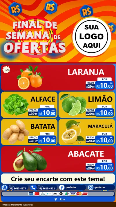 Modelo de TV para TV Vertical com o tema Final de Semana de Ofertas para Hortifrúti