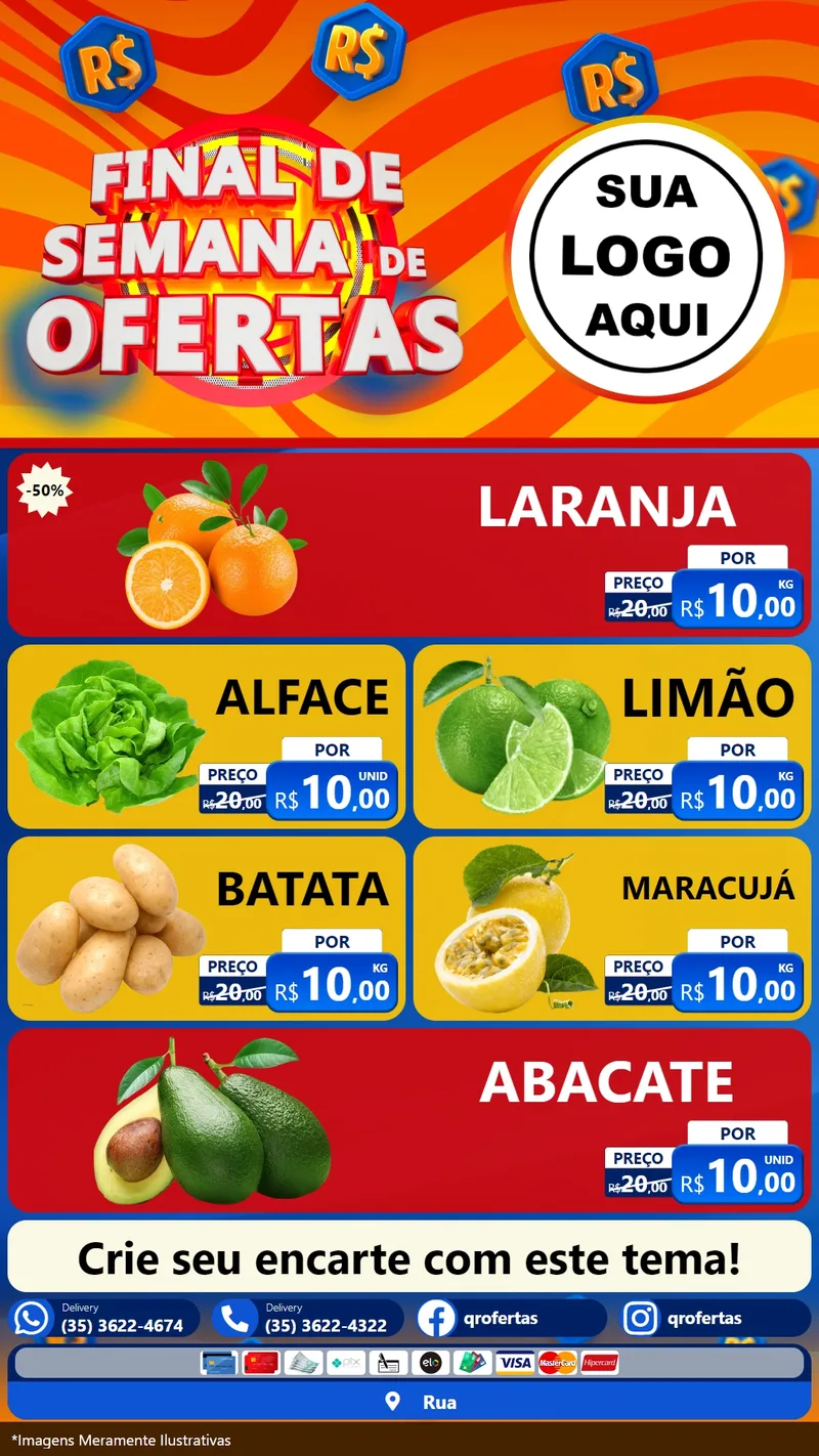 Modelo de TV para TV Vertical com o tema Final de Semana de Ofertas para Hortifrúti