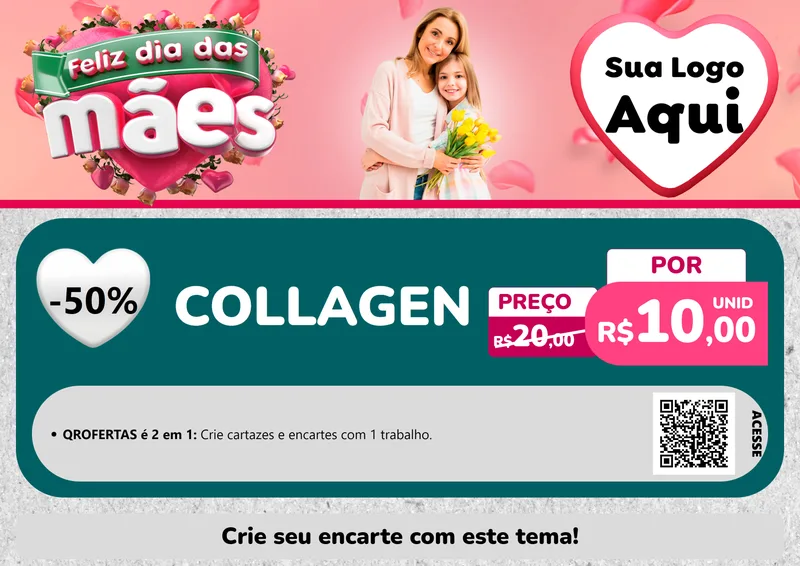 Modelo de Cartaz para Cartaz A4 Horizontal com o tema Feliz Dia das Mães para Suplementos alimentares