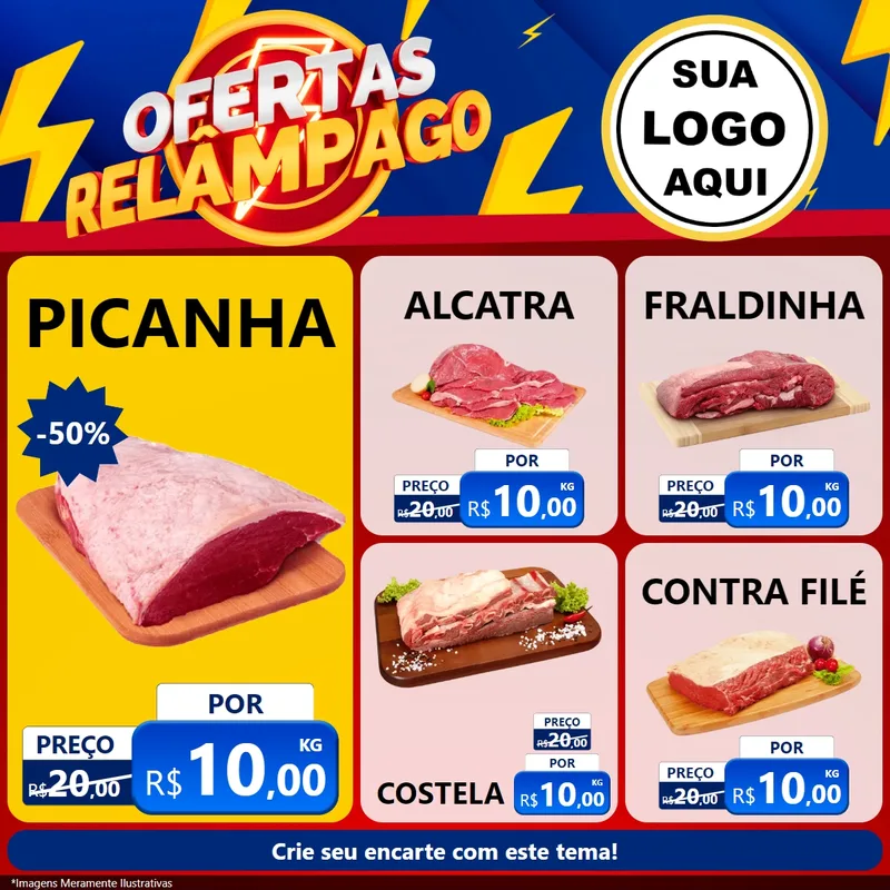 Modelo de Rede Social para Feed Facebook com o tema Ofertas Relâmpago para Açougue