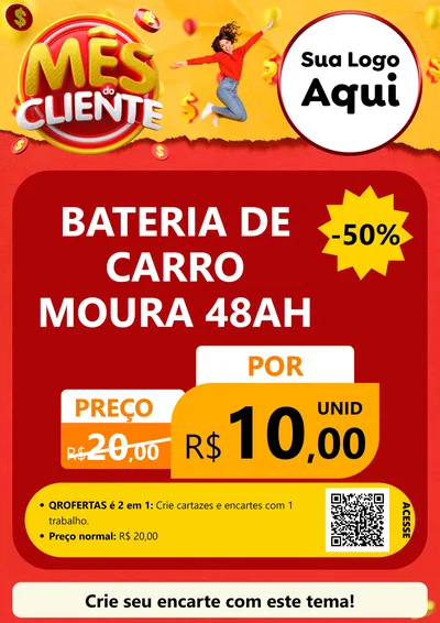 Modelo de Cartaz para Cartaz A4 Vertical com o tema Mês do Cliente para Baterias Elétricas
