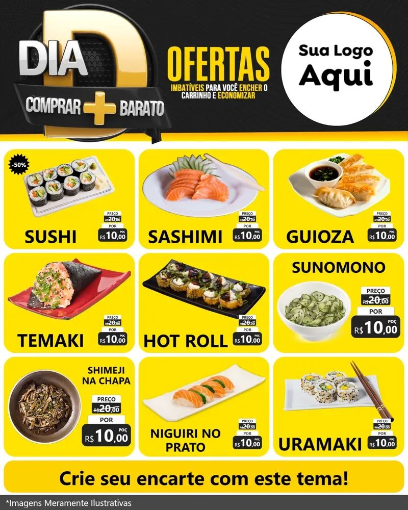 Modelo de Rede Social para Feed Instagram com o tema Dia D Mais Economia para Comida japonesa