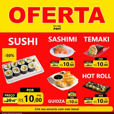 Modelo de Rede Social para Feed Facebook com o tema OFERTA - Vermelho Cartaz para Comida japonesa