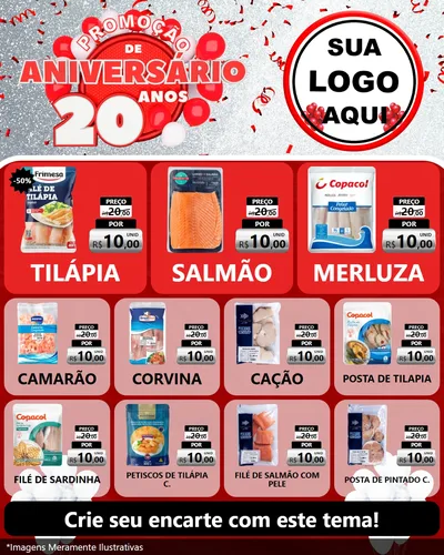 Modelo de Rede Social para Feed Instagram com o tema Promoção de Aniversário - 20 Anos para Peixaria