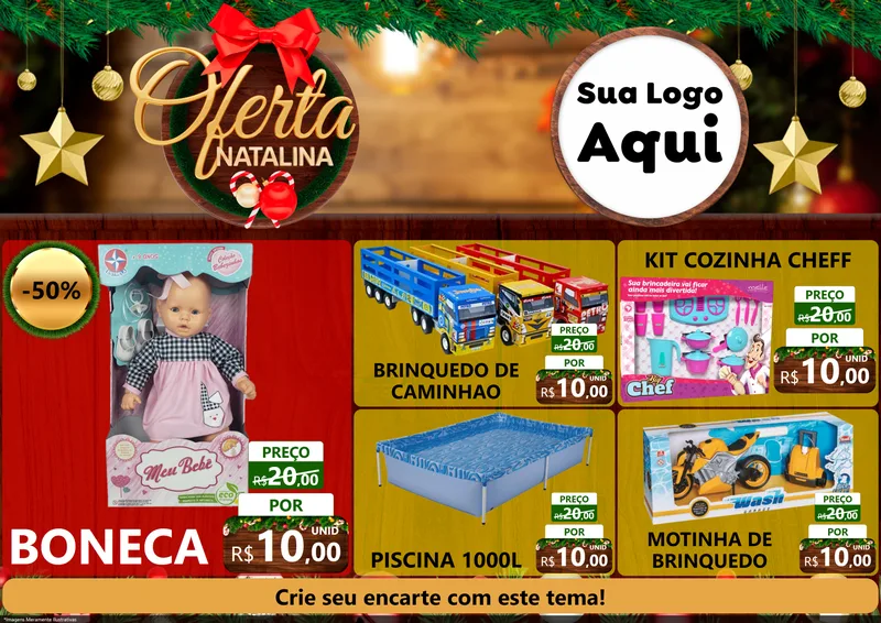 Modelo de Encarte para Encarte A4 Horizontal com o tema Ofertas Natalina para Brinquedos