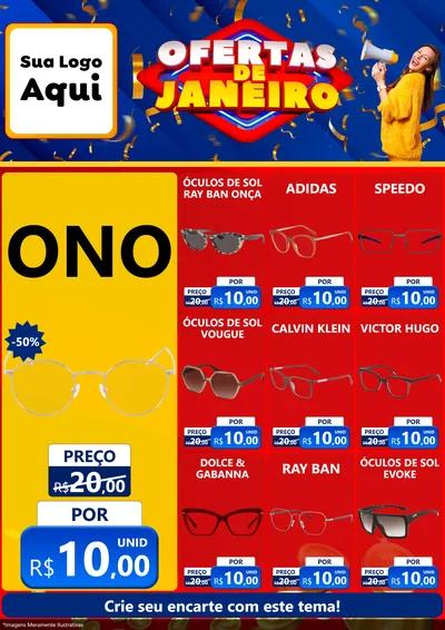 Modelo de Encarte para Encarte A4 Vertical com o tema Ofertas de Janeiro para Óticas