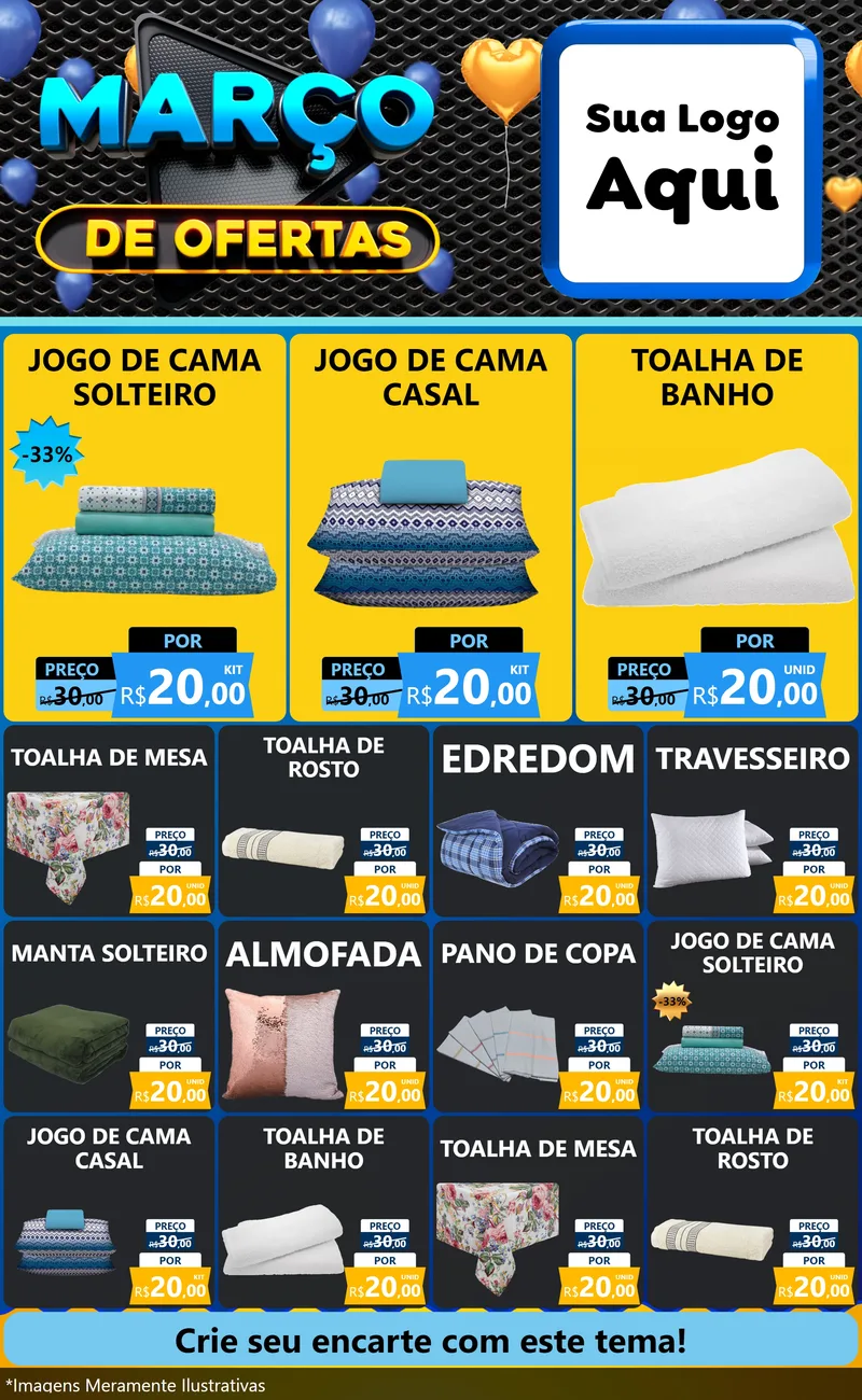Modelo de Encarte para Encarte Grande com o tema Março de Ofertas para Cama, Mesa e Banho