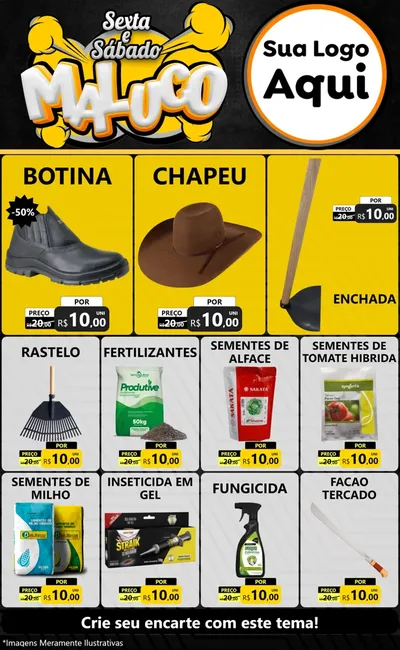 Modelo de Encarte para Encarte Grande com o tema Sexta e Sábado Maluco para Agropecuária