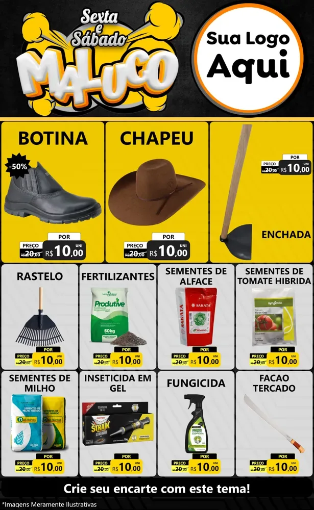 Modelo de Encarte para Encarte Grande com o tema Sexta e Sábado Maluco para Agropecuária