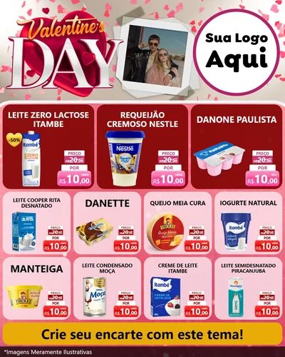 Modelo de Rede Social para Feed Instagram com o tema Valentine's Day para Frios e Laticínios