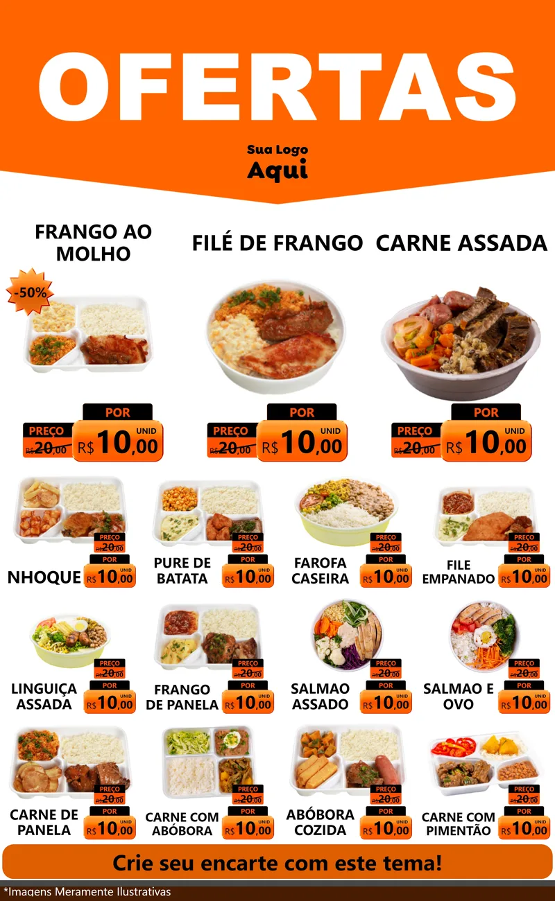 Modelo de Encarte para Encarte Grande com o tema Ofertas Laranja Cartaz para Restaurante
