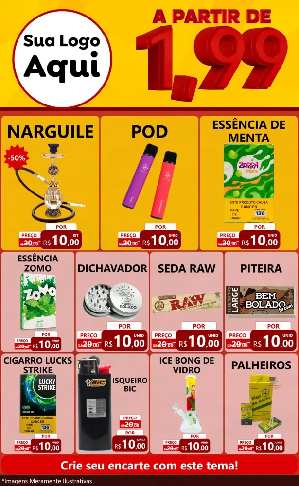 Modelo de Encarte para Encarte Grande com o tema A Partir de Um e Noventa e Nove - 1,99 para Tabacaria