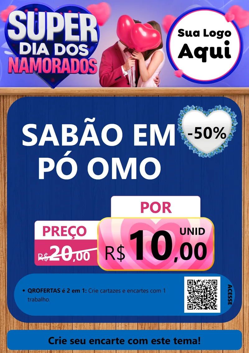 Modelo de Cartaz para Cartaz A4 Vertical com o tema Super Dia dos Namorados para Produtos de Limpeza