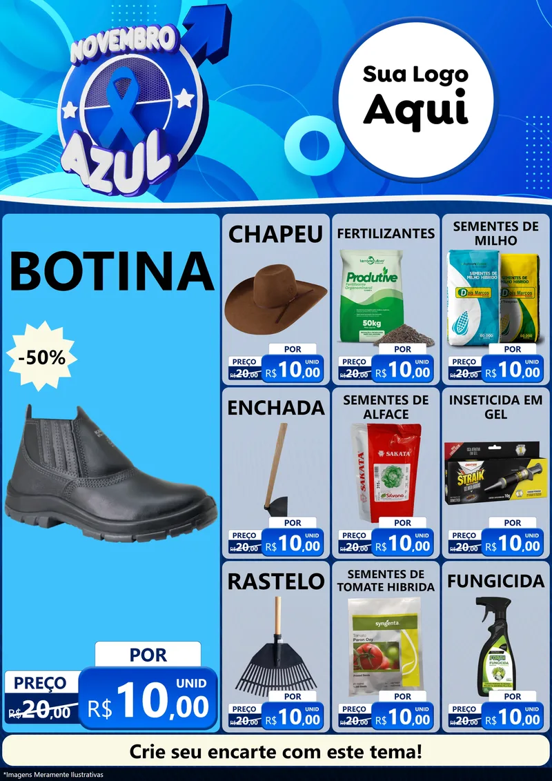 Modelo de Encarte para Encarte A4 Vertical com o tema Novembro Azul para Agropecuária