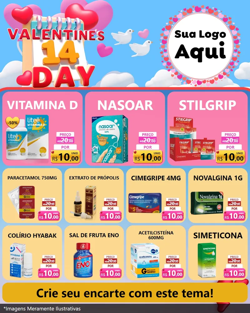 Modelo de Rede Social para Feed Instagram com o tema Valentine's Day para Farmácia
