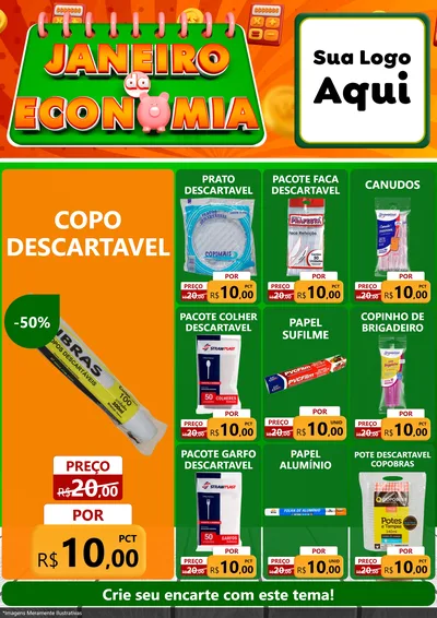 Modelo de Encarte para Encarte A4 Vertical com o tema Janeiro da Economia para Embalagens