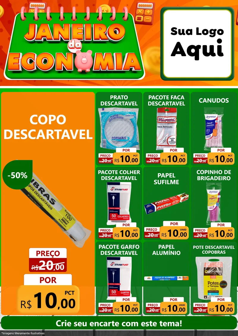 Modelo de Encarte para Encarte A4 Vertical com o tema Janeiro da Economia para Embalagens
