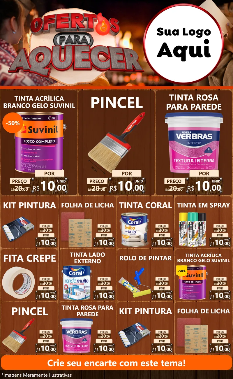 Modelo de Encarte para Encarte Grande com o tema Ofertas Para Aquecer para Tintas e Ferramentas