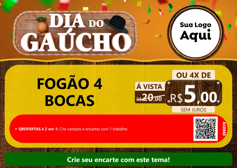 Modelo de Cartaz para Cartaz A4 Horizontal com o tema Dia do Gaúcho para Móveis e Eletro