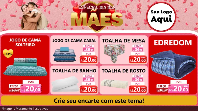 Modelo de TV para TV Horizontal com o tema Especial Dia Das Mães para Cama, Mesa e Banho