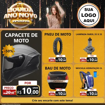 Modelo de Rede Social para Feed Facebook com o tema Liquida Ano Novo Imperdível para Moto peças