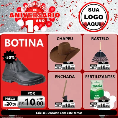 Modelo de Rede Social para Feed Facebook com o tema Promoção de Aniversário - 1 Ano para Agropecuária