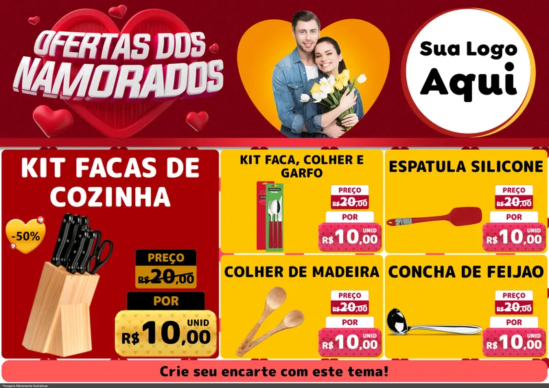 Modelo de Encarte para Encarte A4 Horizontal com o tema Ofertas Dos Namorados para Utilidades Domésticas