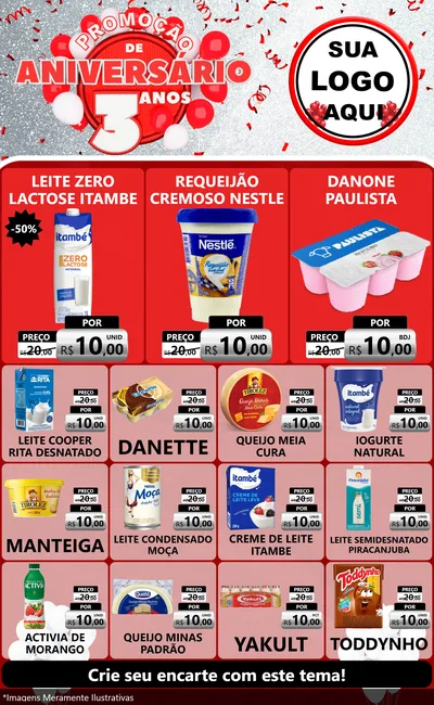 Modelo de Encarte para Encarte Grande com o tema Promoção de Aniversário - 3 Anos para Frios e Laticínios