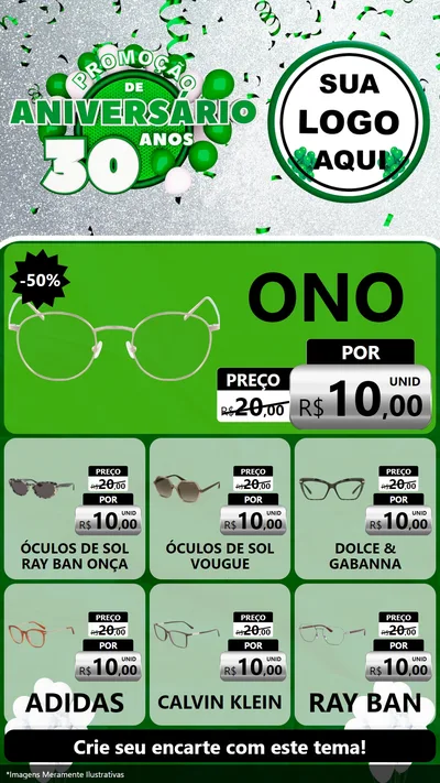 Modelo de Rede Social para Stories com o tema Promoção de Aniversário - 30 Anos para Óticas