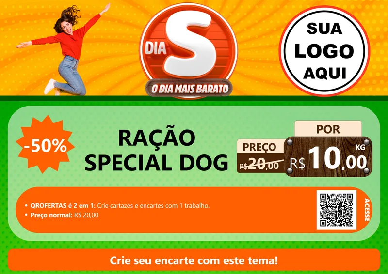 Modelo de Cartaz para Cartaz A4 Horizontal com o tema Dia S - O Dia Mais Barato para Pet Shop