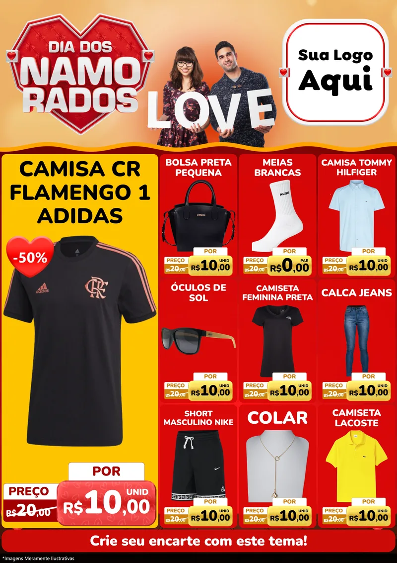 Modelo de Encarte para Encarte A4 Vertical com o tema Dia dos Namorados para Roupas e acessórios