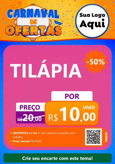 Modelo de Cartaz para Cartaz A4 Vertical com o tema Carnaval de Ofertas para Peixaria